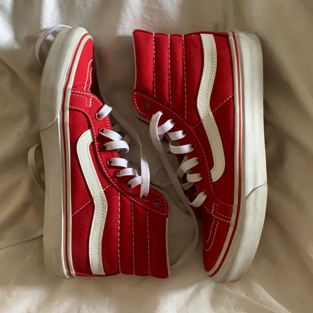 Red Hightop Vans (worn twice)